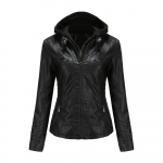 Naiste kapuutsiga nahktagi, kaheosaline eemaldatav pluss-suuruses nahkmantel XS must