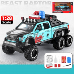 1/28 skaalaga Ford Raptor F150 6X6 pikapauto survevalatud automudeli m&auml;nguasi, tagasit&otilde;mmatav m&auml;nguasi heli ja valgusega lastele v&auml;ikelaste kingituste kollektsioon 1/28-21.5x10.5x9.5cm sinine