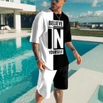 Suvine meeste komplekt 2-osaline triibuline T-s&auml;rk+l&uuml;hikesed p&uuml;ksid meestele Oversized meeste riided spordiriietus meeste &uuml;likond meeste dressikomplekt XXL