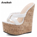 Anekeh Wedges Heel Naiste sussid Mood avatud varvaste platvormiga sandaalid Suvised superk&otilde;rged kontsad Naiste peokingad Suurus 35-42 38 valge