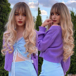 Pikk laineline s&uuml;nteetiline parukas tukkidega Ombre Hallpruun Highlight Hair Cosplay Daily Natural Parukas Kuumakindel kiust parukas