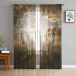 Preeria valge hobune pilved l&auml;bipaistvad kardinad elutoa aken t&uuml;llkardinad magamistoa k&ouml;&ouml;gi jaoks Kodukaunistus Voile kardinad W135 x H115cm x1