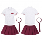 Naiste jaapanlaste koolit&uuml;drukute vormir&otilde;ivad l&uuml;hikeste varrukatega plisseeritud seelikuga s&auml;rgid, cosplay kost&uuml;&uuml;m S burgundiapunane