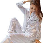 Naiste pikkade varrukatega pidžaamakomplekt, 2 tk/komplekt &ouml;&ouml;p&uuml;ksid, mugav lahtine &uuml;hev&auml;rviline magamiskost&uuml;&uuml;m 2XL must