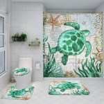 4 tk Luksuslikud kilpkonna ja merit&auml;he du&scaron;ikardinad, veekindlad vannitoa jaoks, libisemiskindlad vannitoavaibad kaas WC kate vannimatt vannitoakomplekt 4pcs