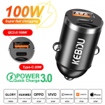 100W QC3.0 PD autolaadija Mini USB-t&uuml;&uuml;pi C autolaadija adapteri kiirlaadimise automaatne telefonilaadija iPhone Xiaomi mobiiltelefoni jaoks 100W QC3.0 + 20W PD