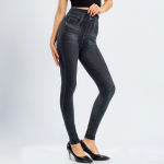 Naiste k&otilde;rge elastse v&ouml;&ouml;kohaga venivad retuusid Naiste &otilde;mblusteta kunstteksast teksad Leggins mujer pantalon S must