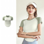 Suvine &otilde;mblusteta spordi T-s&auml;rk Naiste l&uuml;hikeste varrukatega Fitness Kiiresti kuivavad joogas&auml;rgid Spordir&otilde;ivad Treening Treening J&otilde;usaali T-s&auml;rgid S valge