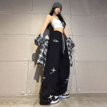 Harajuku Star Print Black Joggers dressip&uuml;ksid Naiste Korea stiilis Basic laia s&auml;&auml;rega spordip&uuml;ksid Oversize Kpop Jogging Pantalon XL
