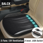 Summer Breathable Ice Silk Seat Cushion Ventilated Seat Cushion for USB Plug-in car Universal Cars Seat Cushion Car Interior 5 Fans Black