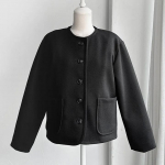 S&uuml;gis-talv Uus Prantsuse moodne &uuml;mara kaelaga villane mantel vabaaja &uuml;herealine villane l&uuml;hike pealismantel onesize must
