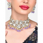 Lillad helmestega tilgake Kundani pruudi choker kaelakee ja k&otilde;rvar&otilde;ngaste komplekt naistele