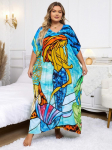 EDOLYNSA Ocean Blue Prinditud naiste Kaftan pluss suuruses majar&uuml;&uuml; kaftan Moo Moo Dress rannariided Homewear ujumistrikoo kate Q1546 One Size mitmev&auml;rviline