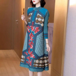 A-l&otilde;ikeline seelik, naiste poolk&otilde;rge kaelusega, moekas retro plisseeritud seelik, kevad/suvi uus lahtine ja salendav kleit XXL sinine