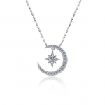 P&auml;ris VVS1 Moissanite kaelakee naistele 925 Sterling Silver Moon Star 0,5 CT GRA Teemantripats Kaelakee Pruudi peened ehted 0.5ct moissanite