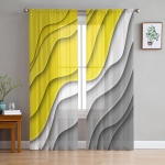 Kollane hall gradient, geomeetrilised abstraktsed aknakardinad, l&auml;bipaistev &scaron;ifoonist t&uuml;llkardin Kodu Elutoa taustadekoratsioon 135W x 114H(cm)