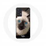 Coque pour Samsung Galaxy A13 4G / A13 4G Lite Chat Siamois Noir et blanc aux Yeux Bleus