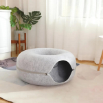 Donut Cat Bed Tunnel Interaktiivne voodi m&auml;nguasjamaja 2 kassile Vilt Lemmikkass Poolsuletud koobas Sisekoolitus Kennel M&auml;nguasi Lemmikloomade tarvikud S helehall v&auml;rv