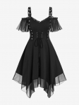 Rosegal Gothic Grommet Lace Up Cold Shoulder taskur&auml;tikuga minikleit S must