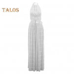 2 tk/komplekt Naiste &uuml;laosa pikk seelik, pitsiline, p&auml;itsetega kaelus, l&auml;bipaistev seljataga k&otilde;rge v&ouml;&ouml;koht, plisseeritud varrukateta &otilde;lgadeta rannabikiinid S valge