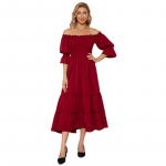 Suvised vabaaja &otilde;lgadeta kleidid naistele &Uuml;hev&auml;rviline kleit Naiste punane kokkuvolditav disainkleit avar k&otilde;rge v&ouml;&ouml;kohaga astmetega kleidid Moekleit reisimiseks S punane