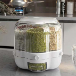 Toidujaoturid &Otilde;hukindel teravilja toidukonteinerite kast 360 &deg; Kraadine P&ouml;&ouml;rleva suletud riisi &auml;mber Majapidamises kasutatava teravilja ladustamise teravilja mahuti paak M-7KG valge