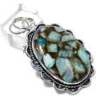 Natural Copper Larimar Gemstone Handmade 925 Sterling Silver Pendant 2.17 b9p50