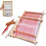 Puidust kangastelgede komplekt lastele ja t&auml;iskasvanutele, kooli kangasteljed, 40 x 29 x 3,5 cm, puitraam niitidega, kamm, pilliroo ja villane niit