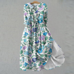 Naiste mood retro lilleprinteriga rev&auml;&auml;rin&ouml;&ouml;biga kleit kolme neljandiku varrukatega L beež