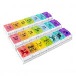 Ravimikorraldaja hoiukarp suurte lahtritega, BPA-vaba, n&auml;dala kaupa organiseerimine, l&auml;bipaistev, nupuga avatav ravimikonteiner, tablettide korraldaja S