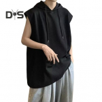 Meeste suvine T-s&auml;rgi vest lahtine &uuml;hev&auml;rviline kapuutsiga, n&ouml;&ouml;riga pullover, keskmise pikkusega vabaaja varrukateta hingav meeste s&auml;rk L must