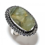 Natural Prehnite Gemstone Handmade 925 Sterling Silver Gift Ring Size 7 j2d34