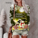 J&otilde;ulustiilis naiste T-s&auml;rgid S&uuml;gistalvised pikkade varrukatega 3D J&otilde;ulud Lumememme Print Street Hip Hop Naiste T-s&auml;rgid 6XL Suure suurusega topid S
