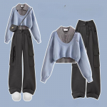 S&uuml;gis- ja talvekomplekt Naiste Korea silmkoeline kampsun Naiste polo kaelusega sviitriga mitmek&uuml;lgne t&ouml;&ouml;riiete kolmeosaline komplekt XS sinine