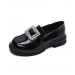 Loafers &uuml;mmargune pea rhinestone kandiline pandlaga paks alumine paks pehme p&otilde;hjaga &uuml;ksikud kingad naiste v&auml;ikesed nahast kingad 36 must