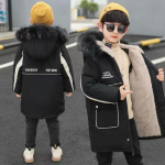 Poiste talvepolsterdatud jakid Paksendatud poiste polsterdatud jakid Keskmise pikkusega Korea puuvillased jakid Laste moe polsterdatud jakid 160cm