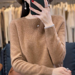 Villane kampsun Naiste s&uuml;gistalvised pulloverid O-kaelusega &otilde;&otilde;nsate pikkade varrukatega ka&scaron;miirist trikotaaž Naiste p&otilde;hiline alumine s&auml;rk M beež