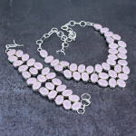 Natural Pink Chalcedony Gemstone Handmade 925 Sterling Silver Jewelry Set j3g20