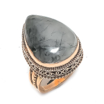 Natural Black Rutile Gemstone Handmade Copper Jewelry Ring Size 7 f5r06