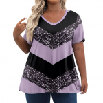 Naiste suures suuruses topid L&uuml;hikesed p&uuml;ksid varrukatega s&auml;rgid V-kaelusega vabaajar&otilde;ivad riided tr&uuml;kitud topid L sinine