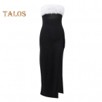 Naiste &otilde;htukleit &otilde;lgadeta, varrukateta, seljata kraeta bandeau, kohev kunstkarusnahast sisekujundus, k&uuml;ljel&otilde;hega kokteilipeokleit ballile. S must