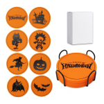 Coaster Round Pumpkin Witch Bat Print isoleeritud matt Silikoonist Coaster 8 komplekt 8pcs valge