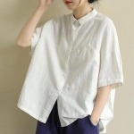 Puuvillane linane T-s&auml;rgid S&auml;rk L&uuml;hikeste varrukatega Naiste Suvine Retro Artistic Ramie Cardigan Pluus Top M valge