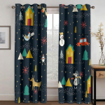 J&otilde;ulukaunistuste kardin 3D multifilm J&otilde;uluvana j&otilde;ulupuu pol&uuml;esterriidest kardin lumememme muster pidulik atmosf&auml;&auml;r W132cm x H160cm&Hook