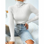 S&uuml;gistalvine naiste kootud soliidne kilpkaelusega kampsun, vabaaja ribidega džemprid, naiste pulloverriided XS valge