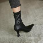 Naiste teravik pruun pehme nahk pruunid elastsed saapad Famele tikk-kontsad Kingad Naiste poolsaapad Tagasi T&otilde;mblukk Pendelsaapad 35