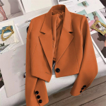 Naiste k&otilde;rge v&ouml;&ouml;kohaga l&uuml;hike bleiser &auml;risuurusega vabaaja &uuml;hev&auml;rviline jope pikkade varrukatega kontorijakk XS