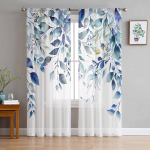 Kevadine vesiv&auml;rviline taimelill Eukaliptuse lehed L&auml;bipaistvad kardinad Elutoa kaunistus Aknakardin K&ouml;&ouml;gi t&uuml;ll Voile kardinad W135 x H115cm x1&Rod Pocket
