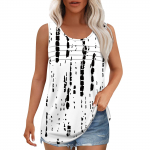 Naiste maika Suvised riided Varrukateta tr&uuml;kiga pluusid Vabaaja lahtised s&auml;rgid Scoop-kaelus Plisseeritud esiosa L must