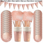 86pcs Birthday Tableware Set for Pink Rose Gold party Table Decorations Plate Cup Napkin kids adult Birthday wedding Party Decor